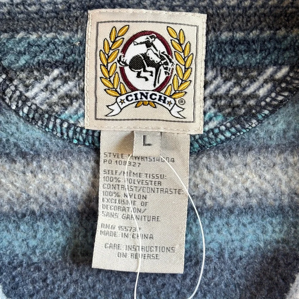 Cinch Mens Polyester Fleece Pullover Western Southwestern Large Blue Grey